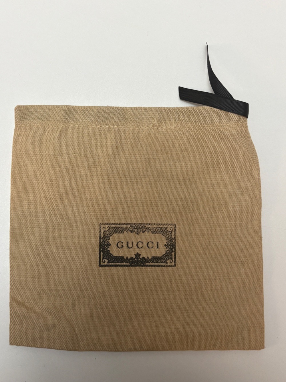 Gucci Beige Canvas Drawstring Dust Pouch with Black Ribbon